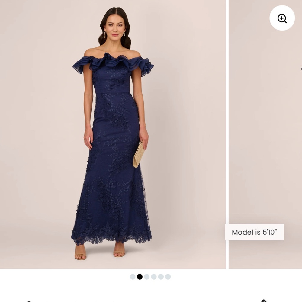 Adrianna Papell Navy Blue Off-Shoulder Maxi Dress